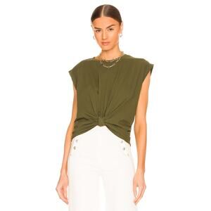 FRAME knotted rolled olive green cotton tshirt size XS